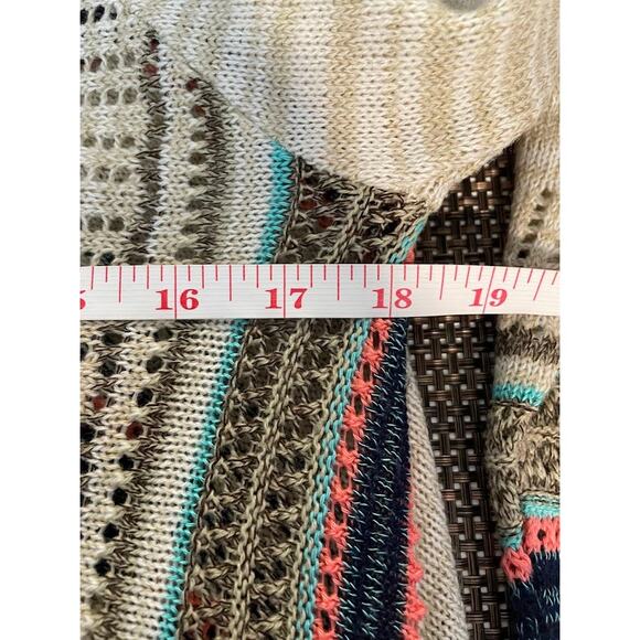 Multicolored Boho Cardigan Womens Medium Open Knit Beige Sweater Striped Top - Picture 10 of 11